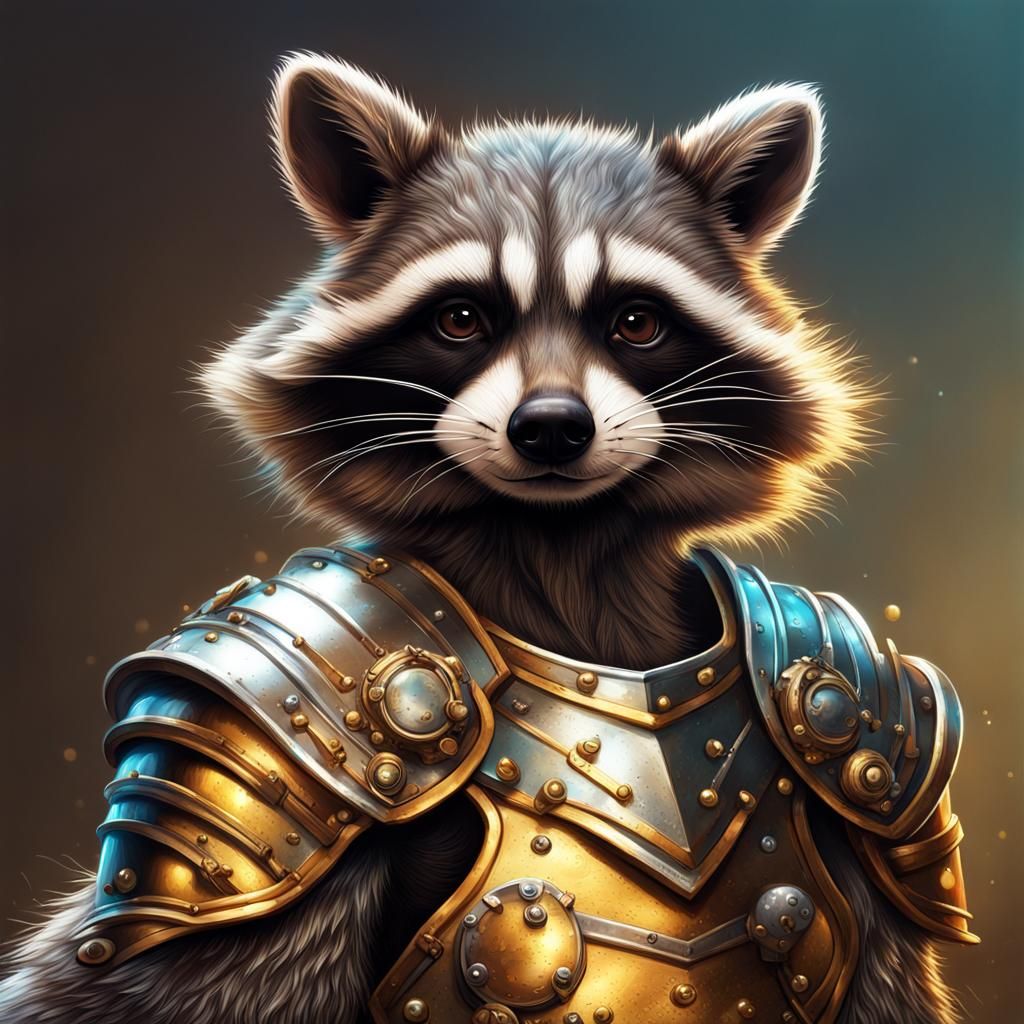 Armored Raccoon: Hyperrealistic Splash Art Portrait