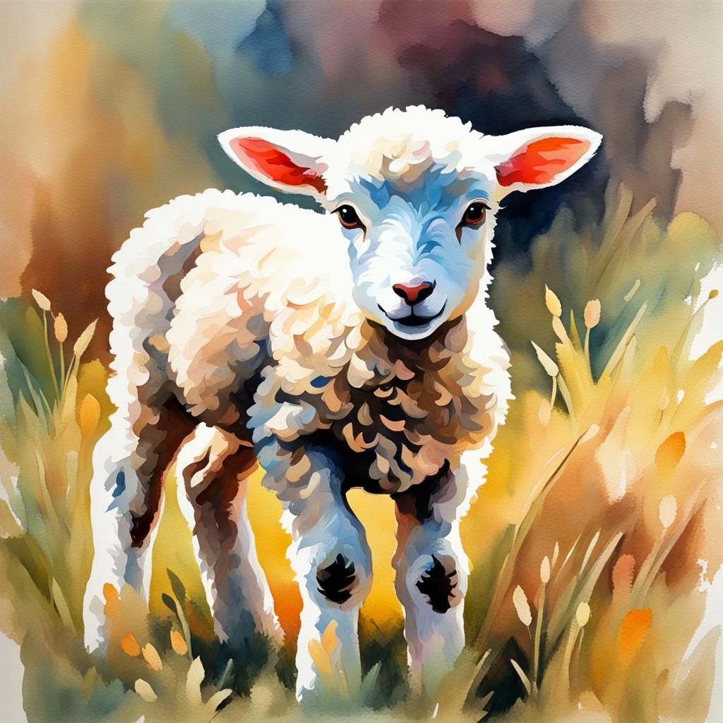 Adorable Lamb in Gouache Style
