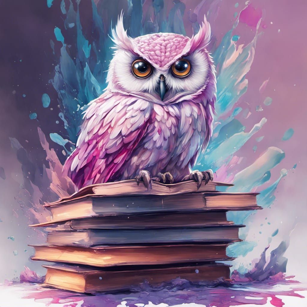 Luminous Owl on Books, Splash Art Style