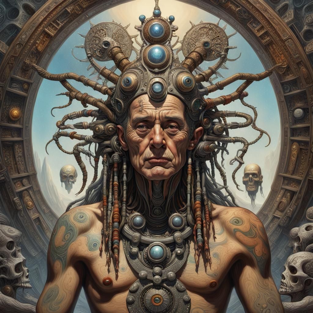 Biopunk Shaman: Cosmic Fantasy Art in Watercolor