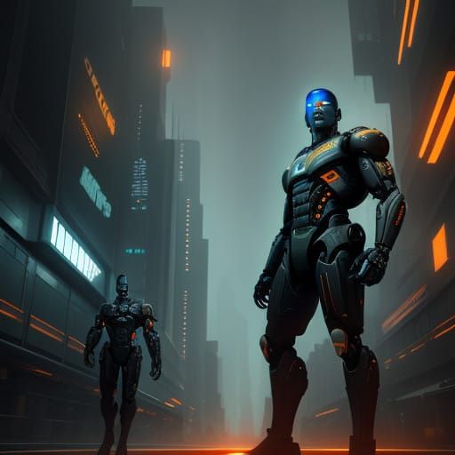 Cyborg Androids in a Futuristic Detroit Cityscape