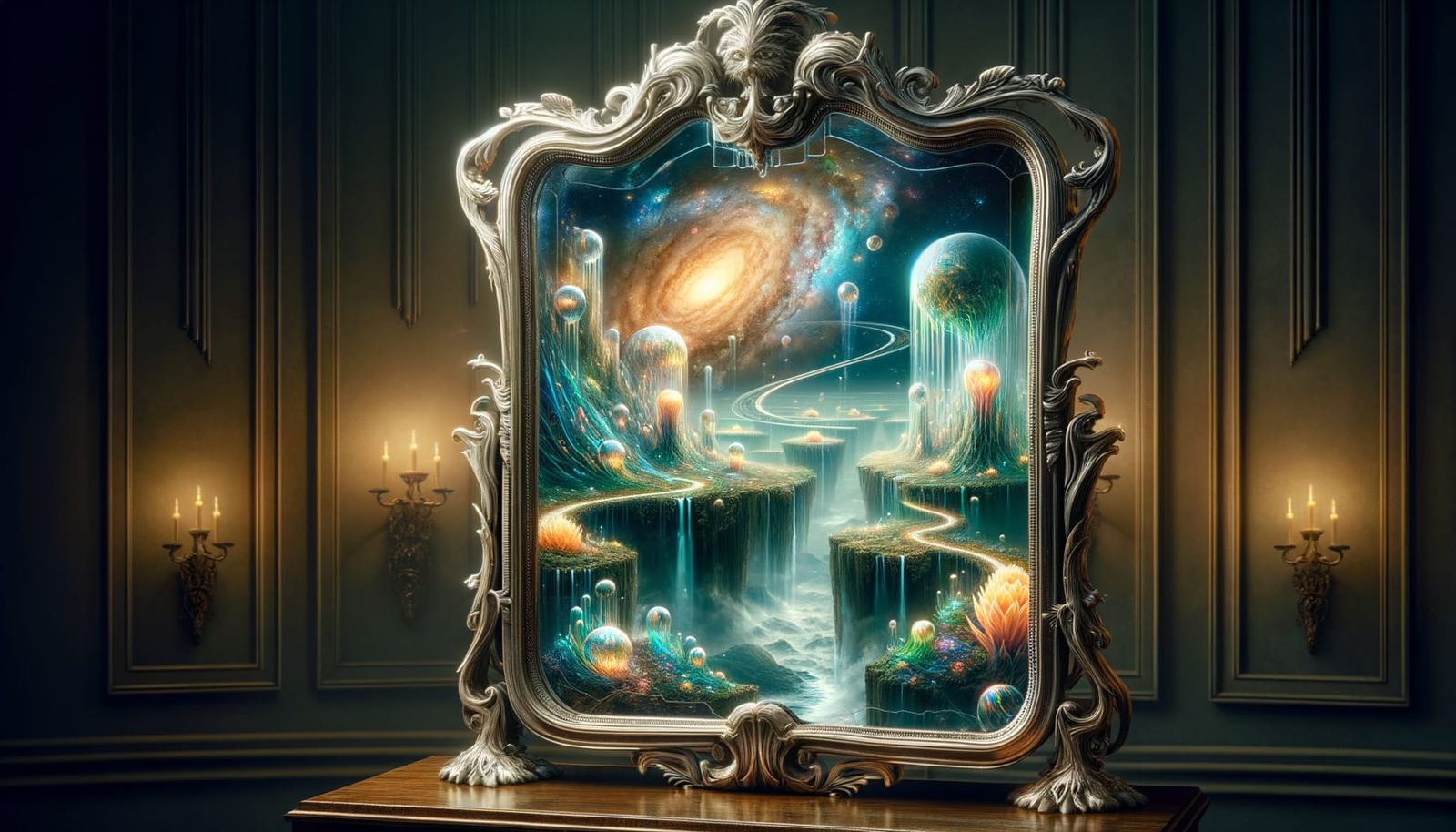 Surreal World Reflected in Antique Mirror