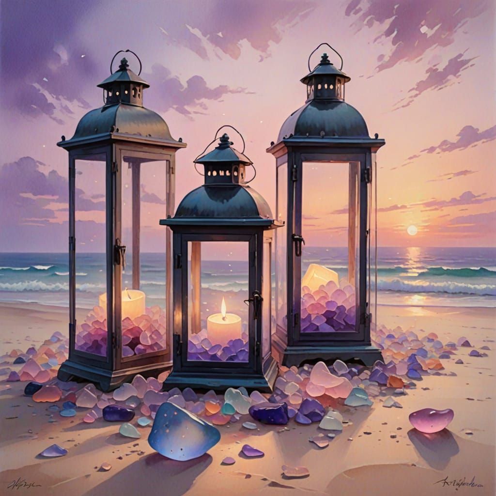 Ethereal Sea Glass Lanterns at Sunset