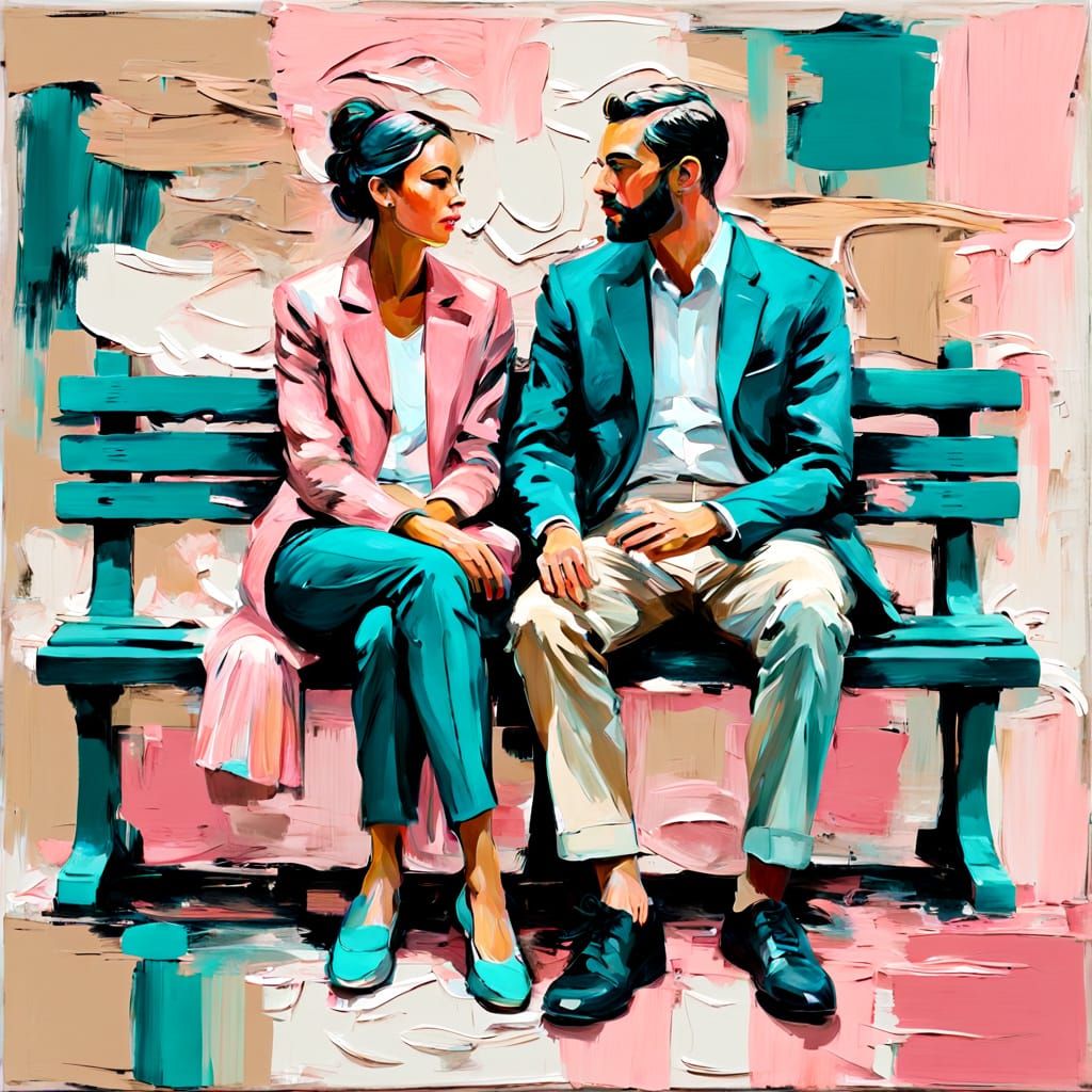 Maximalist Impasto: Couple on a Bench