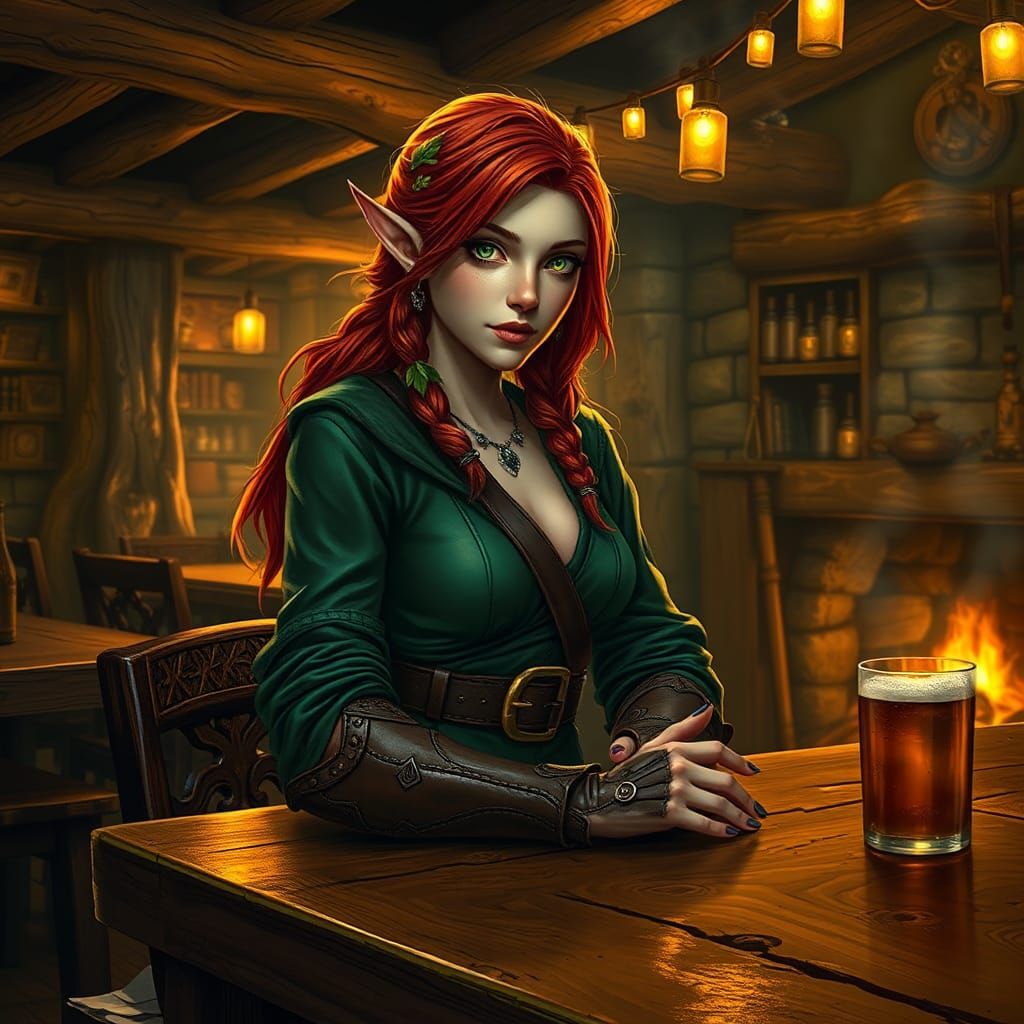 Wood-Elf Pirate in Tavern: Matte Painting