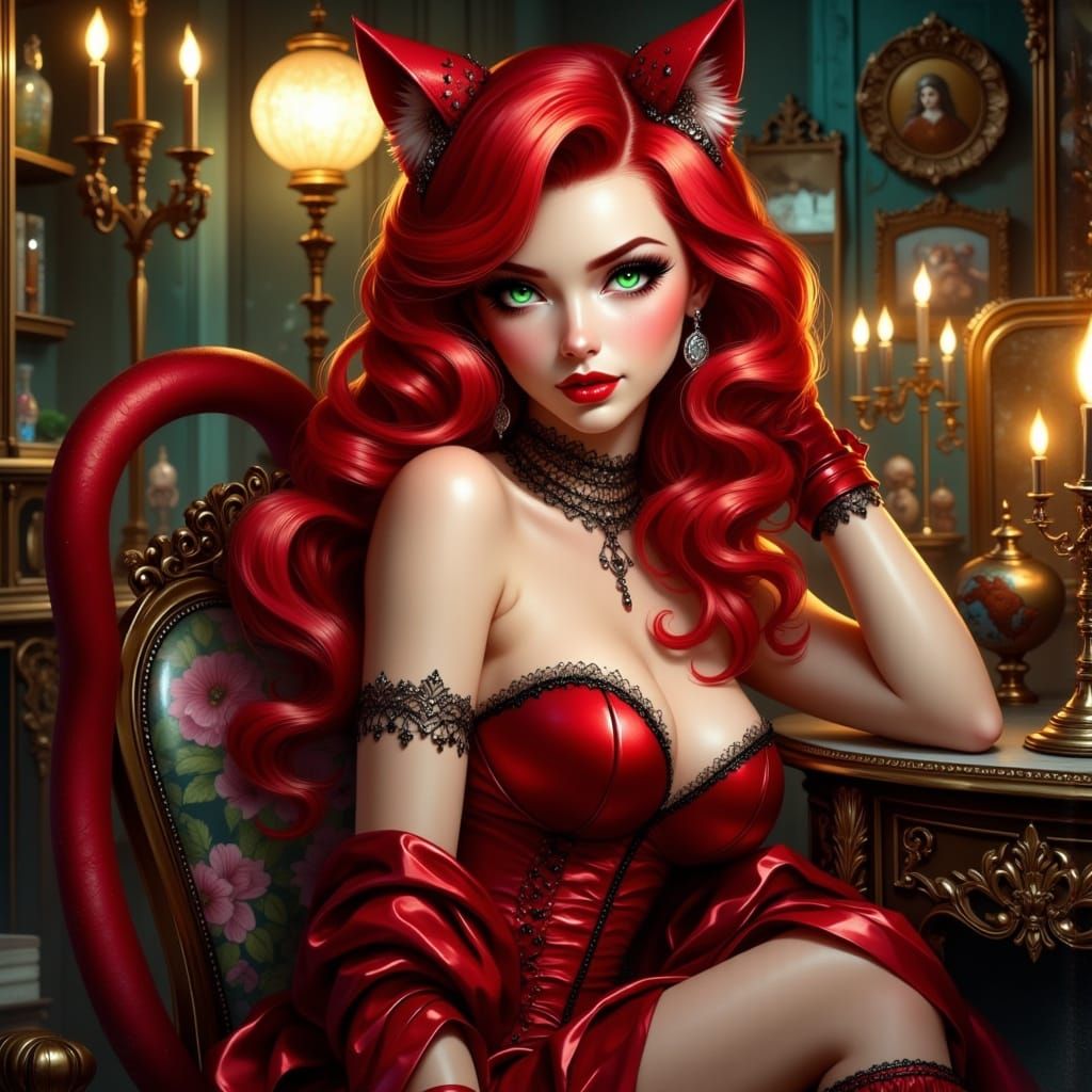 Sassy Feline Pinup Goddess in Red