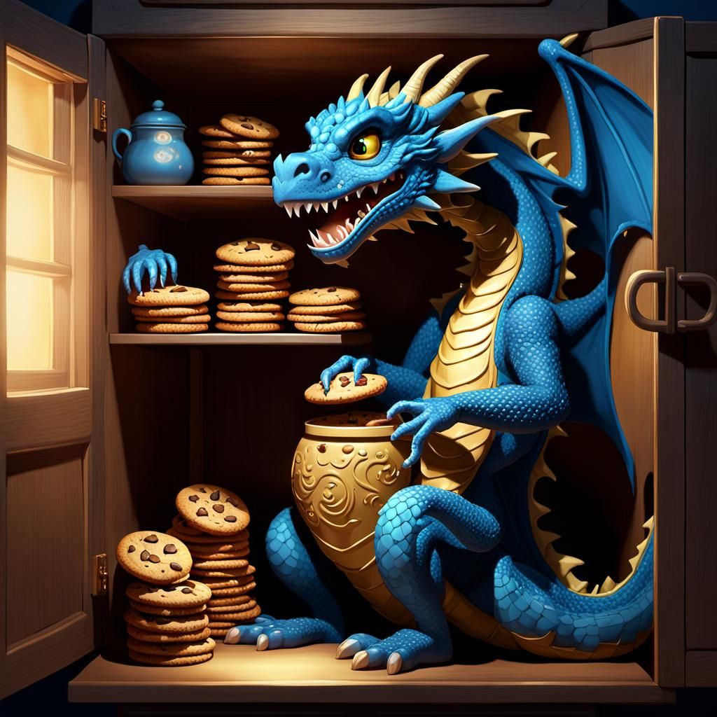 Blue Dragon Cookie Thief: 3D Digital Art