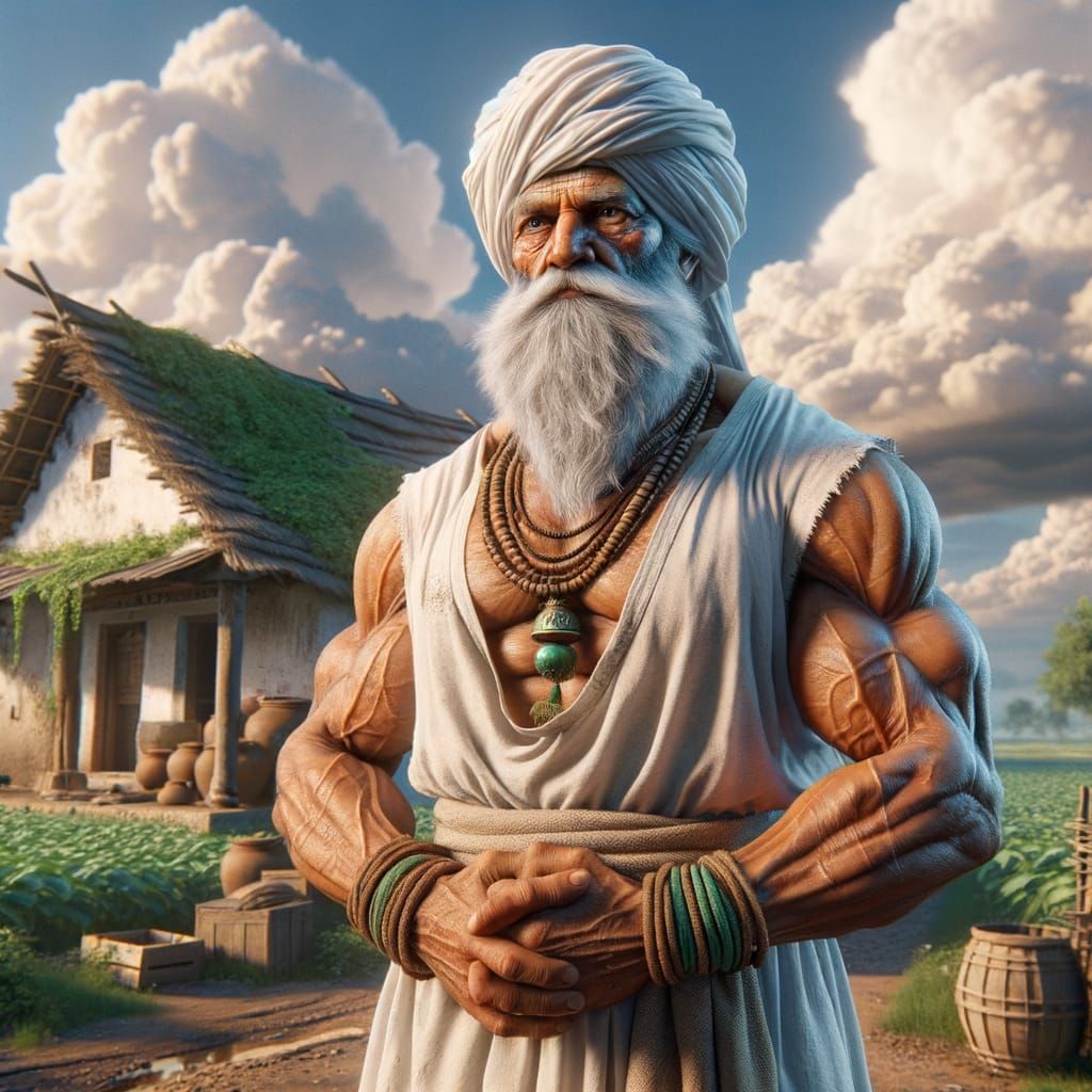 Elderly Indian Farmer in Traditional Dress: Detailed Realism