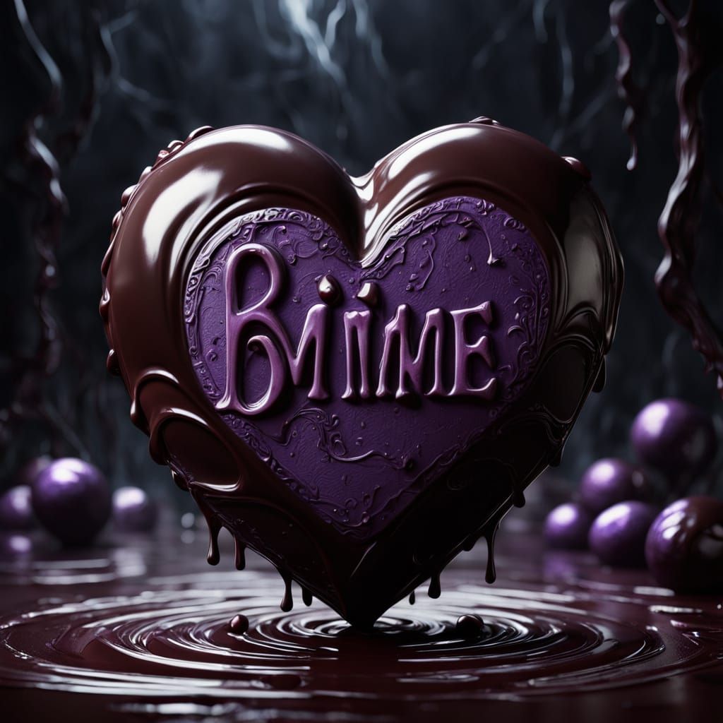 Surreal Chocolate Heart in Dark Fantasy Scene