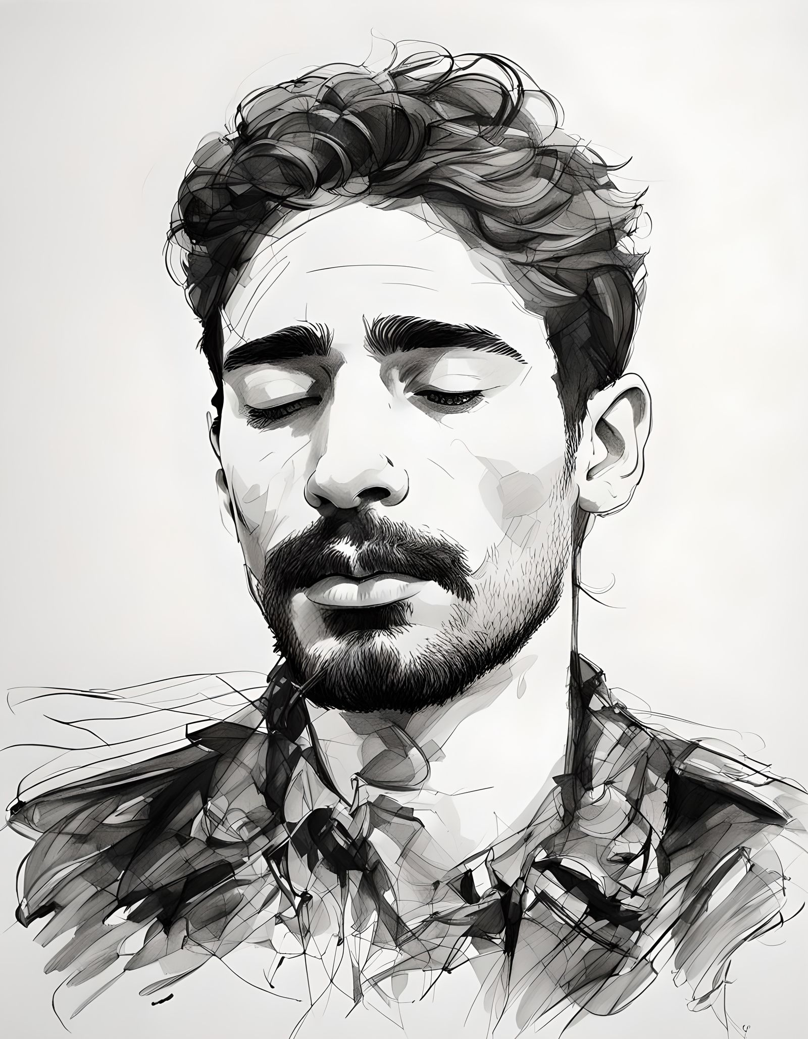 Efraín Malo Style Sketch of Handsome Man