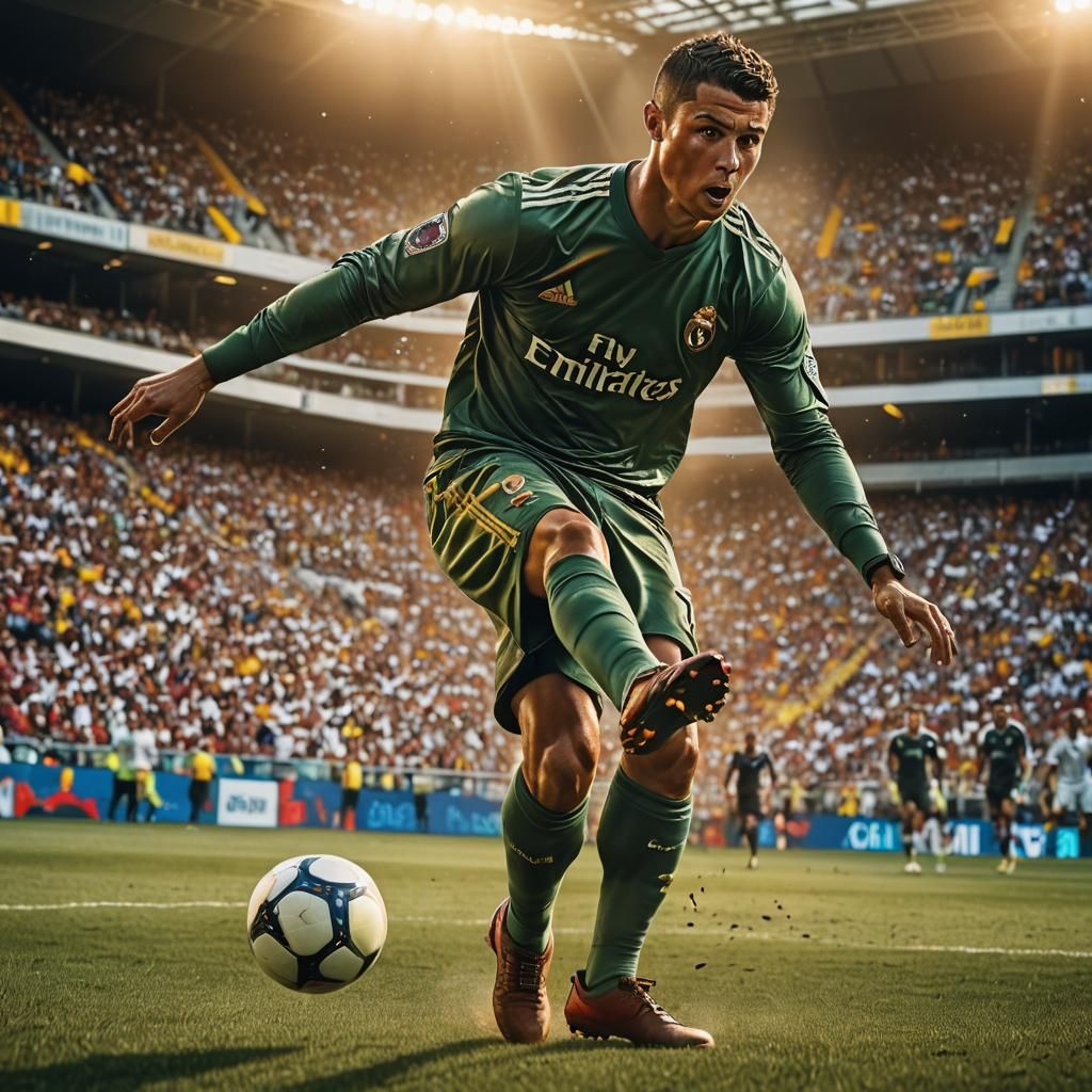 Hyper-Realistic Soccer Player Portrait in Stadium