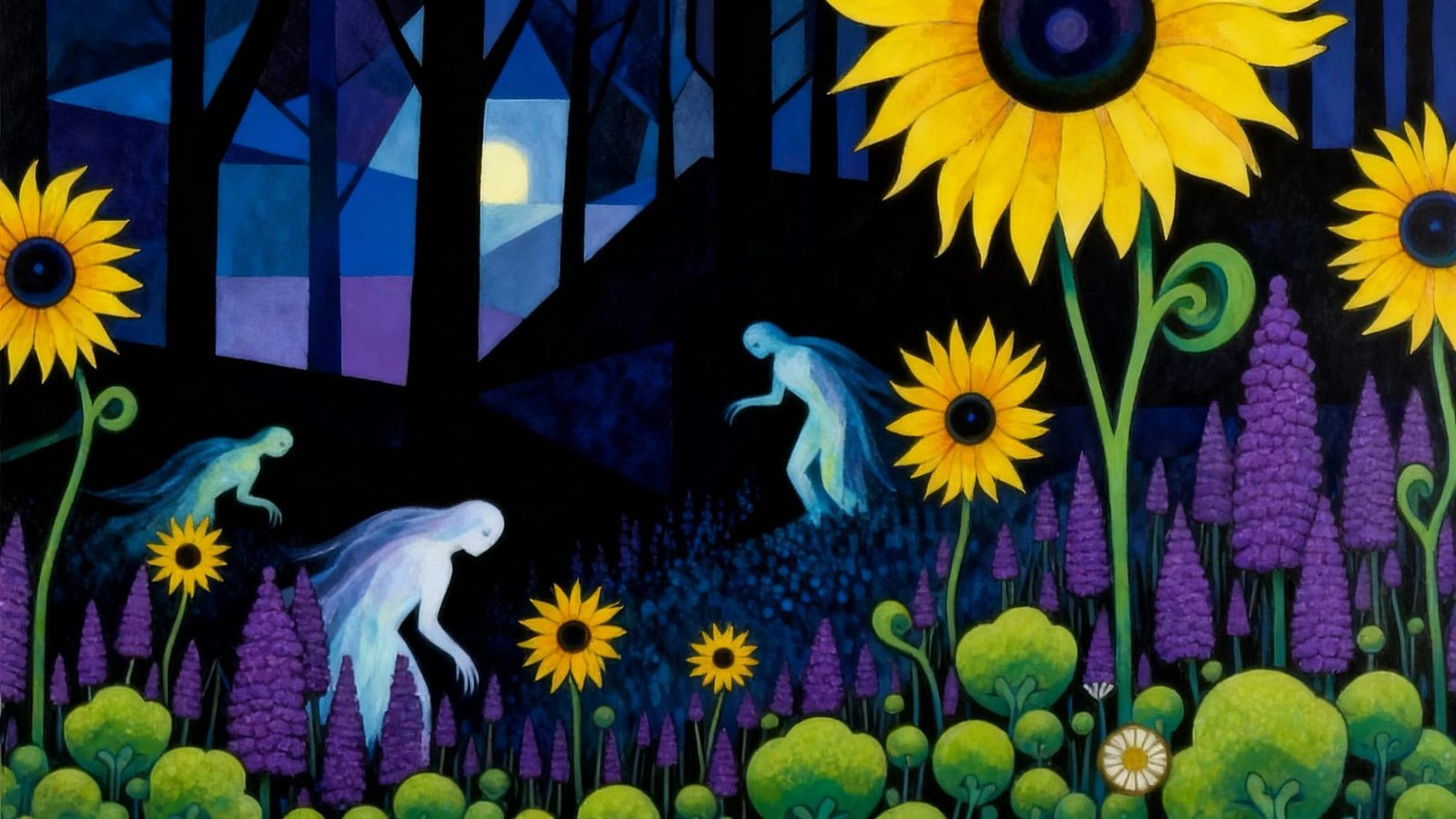 Twilight Meadow with Ethereal Creatures, Rufino Tamayo Style