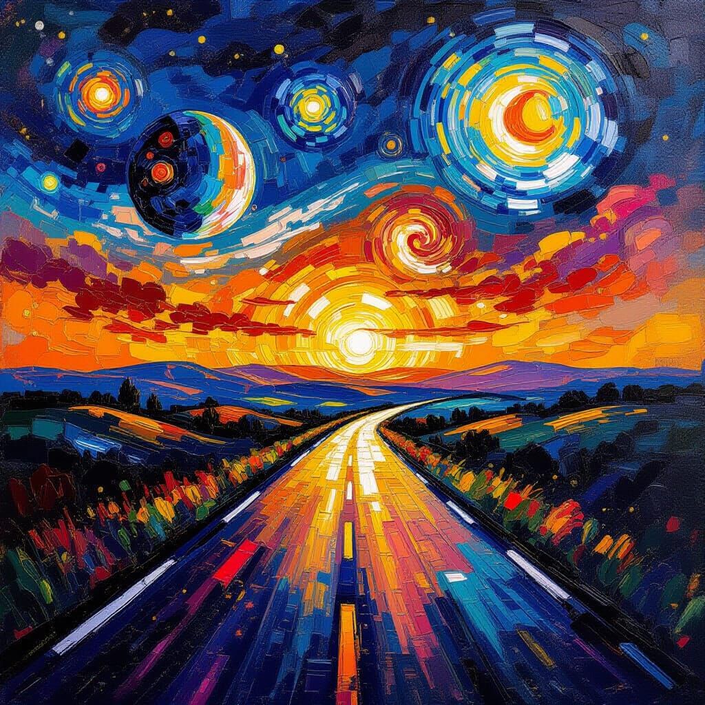 Cosmic Planet Road from Earth to Horizon in Van Gogh Matisse...