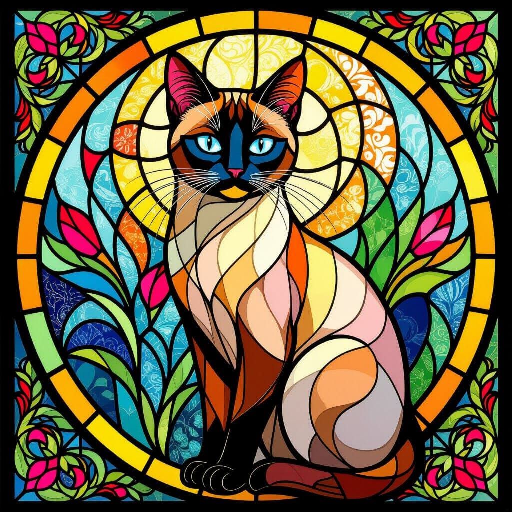 Siamese Cat Stained Glass Art