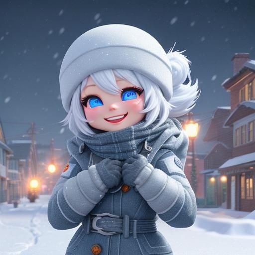 Snowy Chibi Girl Making Snow Angel