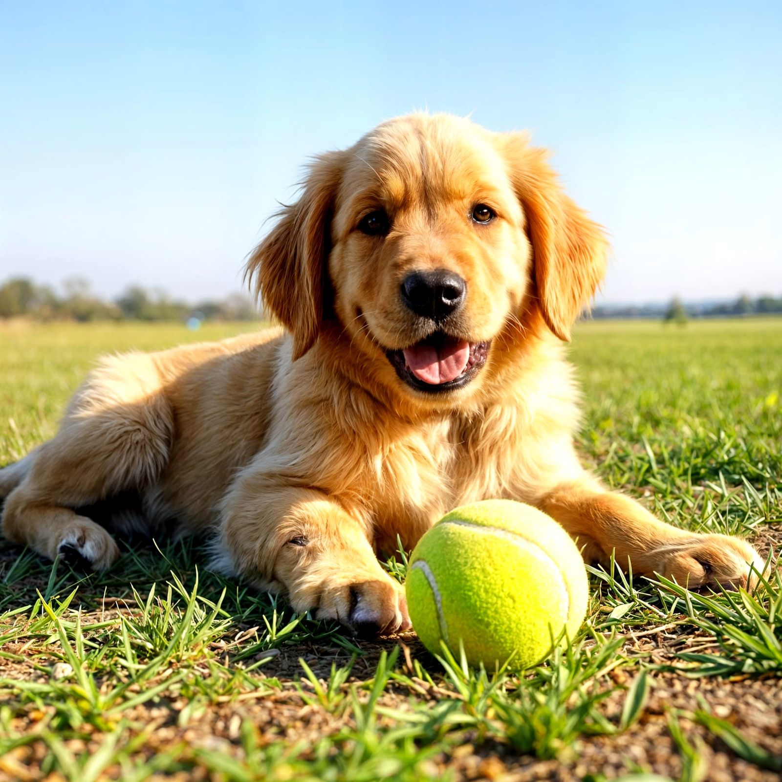 Golden Retriever Puppy in Sunny Field