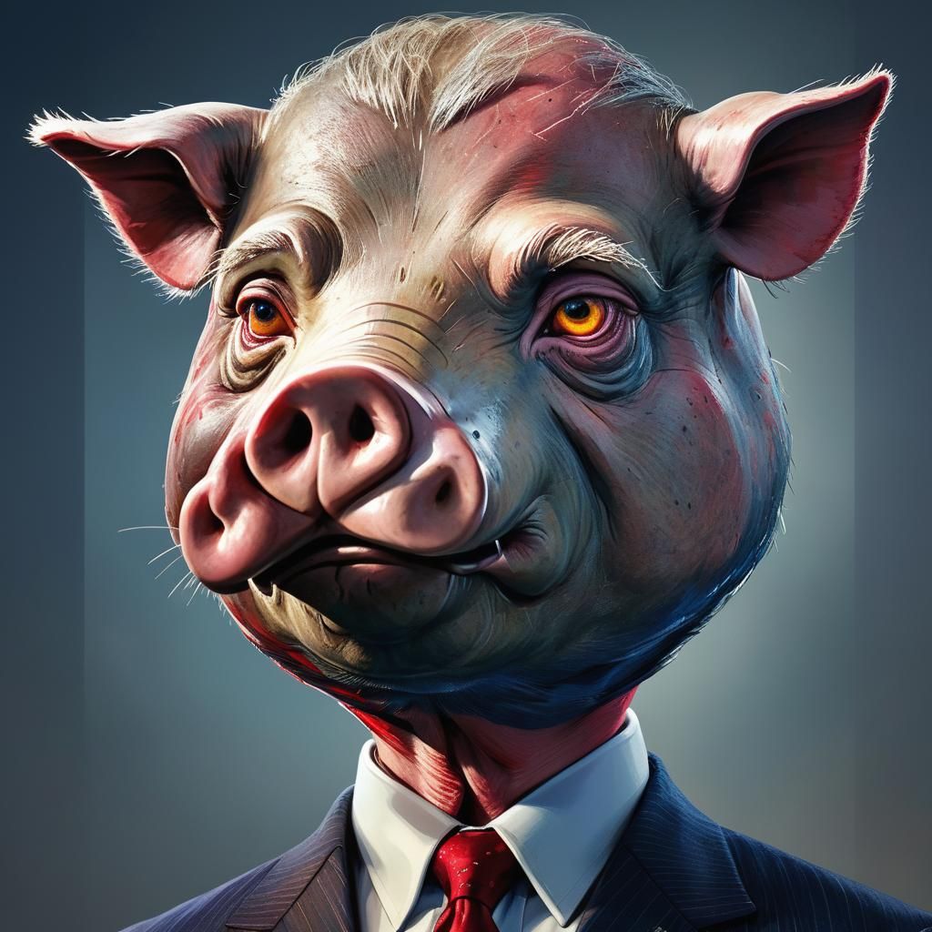 Hyper-Realistic Pig-Headed President Concept Art