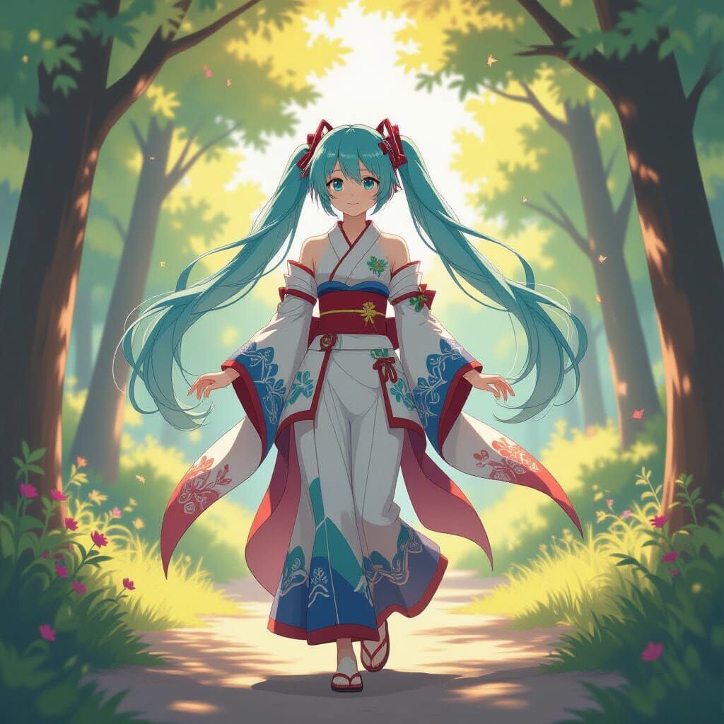 Hatsune Miku in a Ghibli-Inspired Anime Landscape