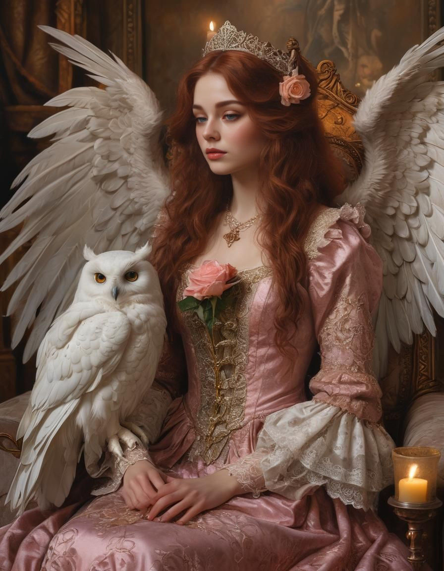 Steampunk Angel Woman in Opulent Medieval Castle