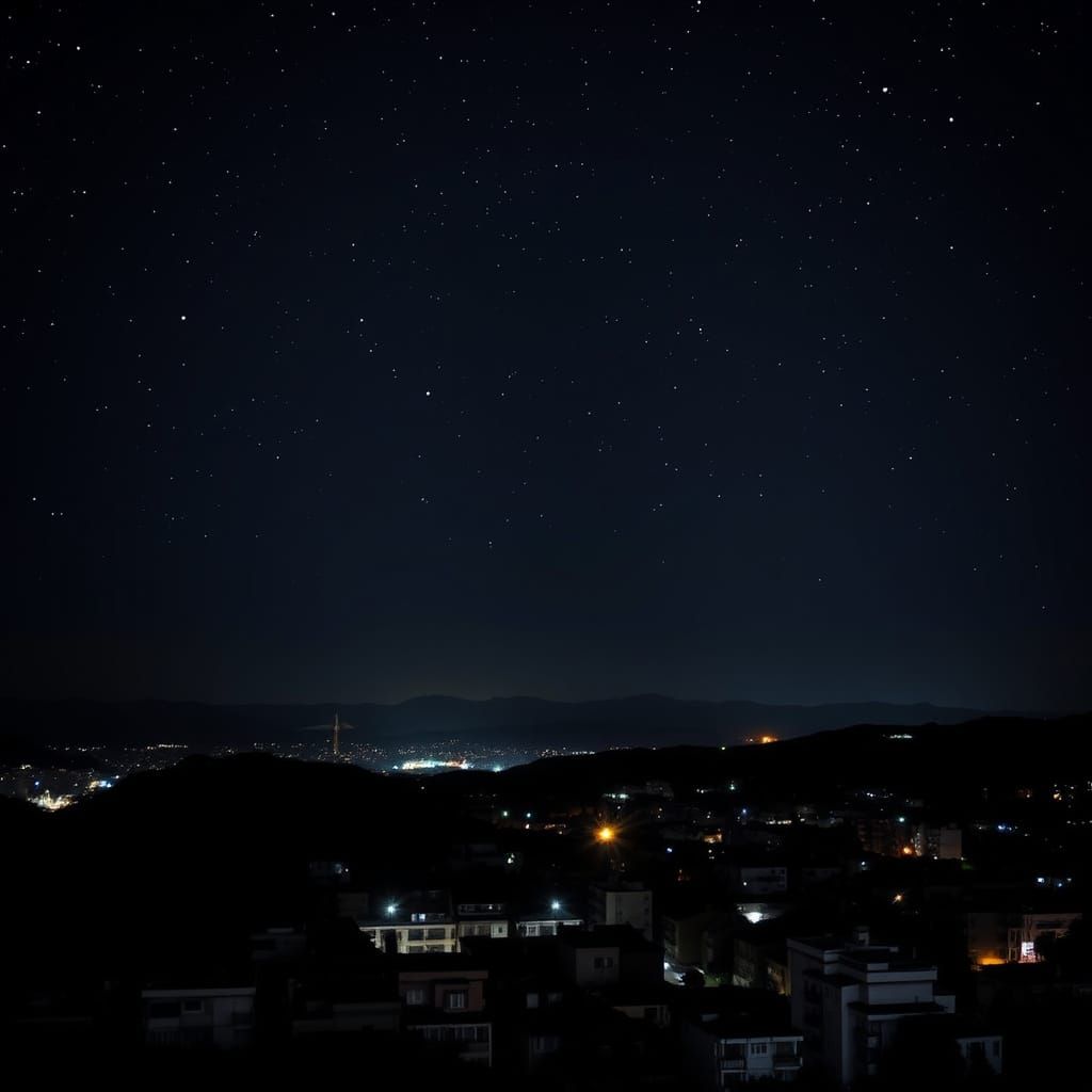 Starry Night Sky Over Blacked-Out Cityscape