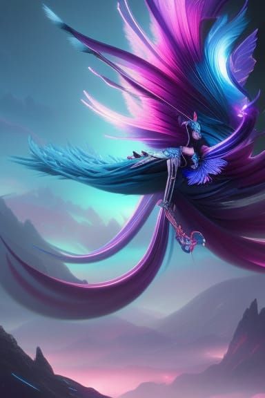 Cyberpunk Fairy with Neon Highlights in Digital Painting