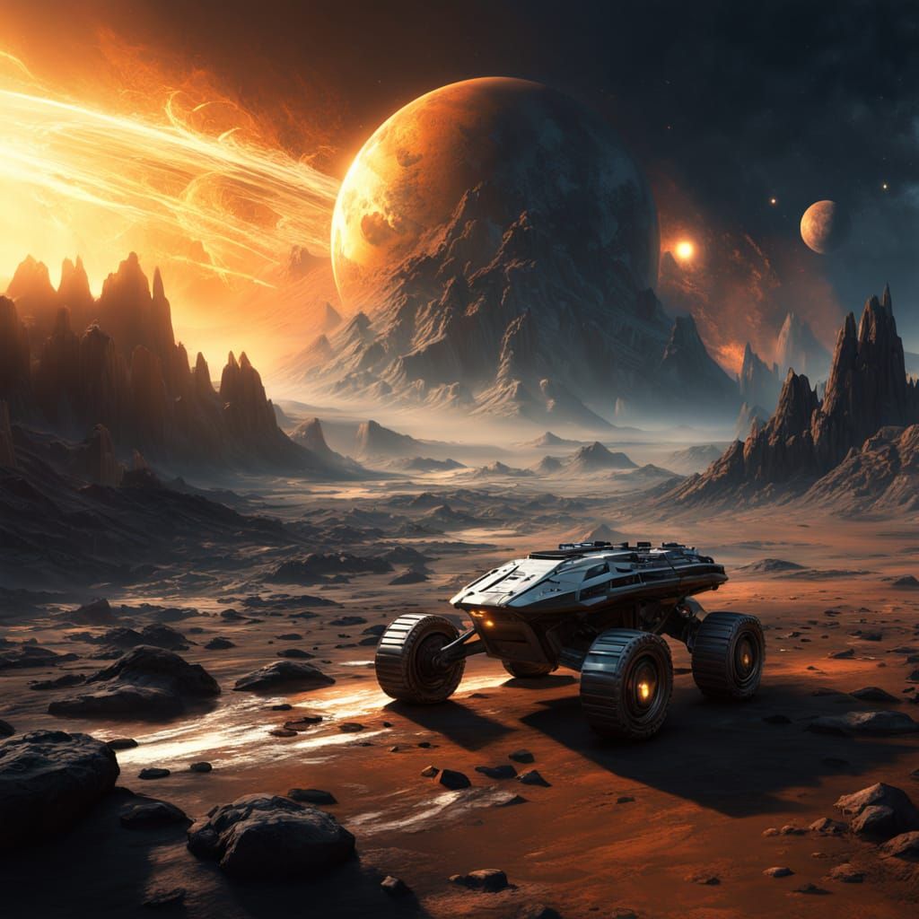 Surreal Golden World of Volcanic Peaks and Lava Rivers on Al...