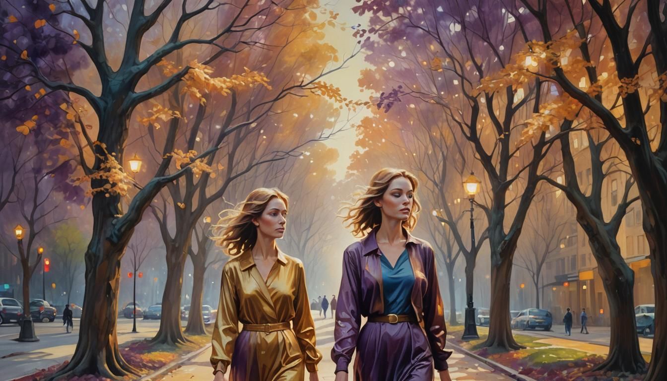 Ethereal Woman in City, Surreal Oil Painting