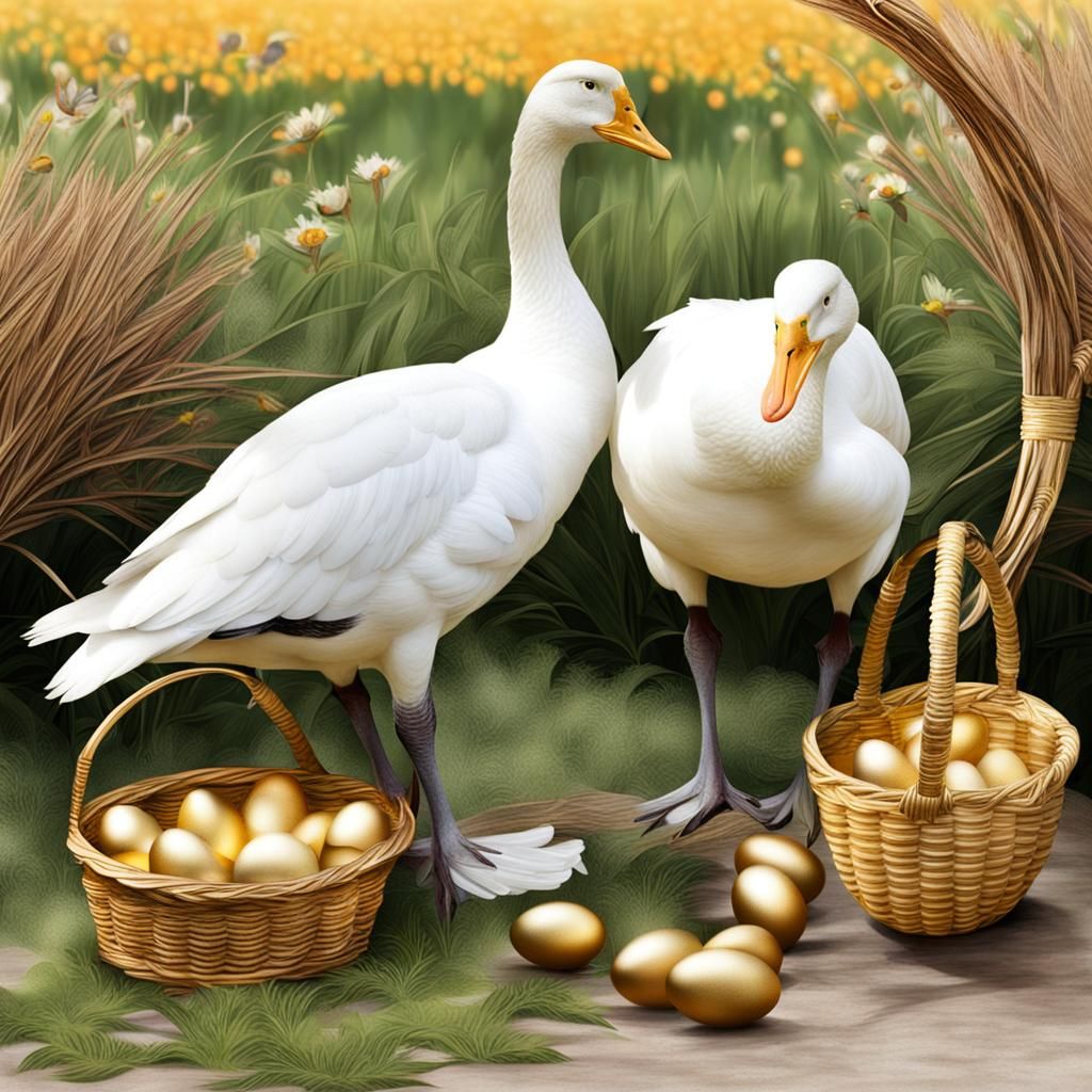 White Goose with Golden Eggs and Boy