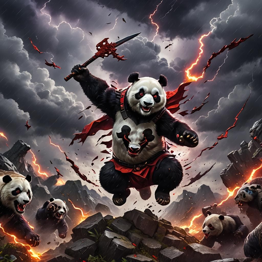 Angry Panda in Dark Fantasy Style