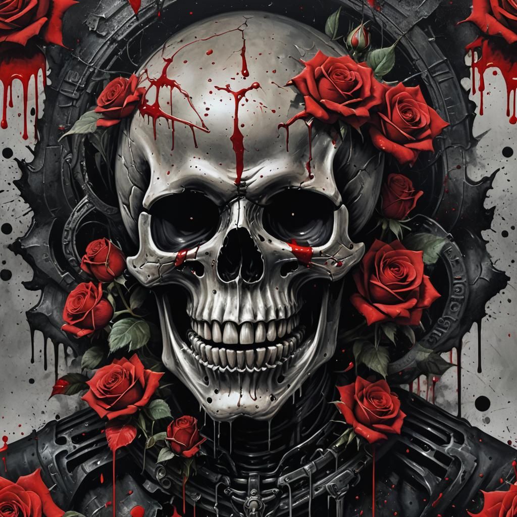 Skull with Rose: Dark Gothic Streetwear Art