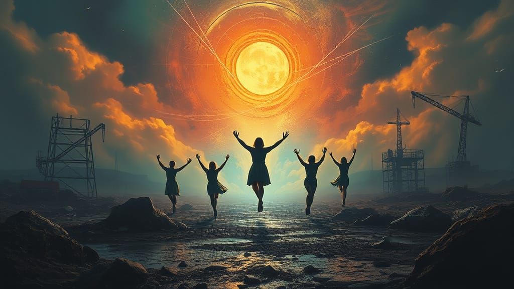 Surreal Utopia: Humanity Breaks Free from Destruction