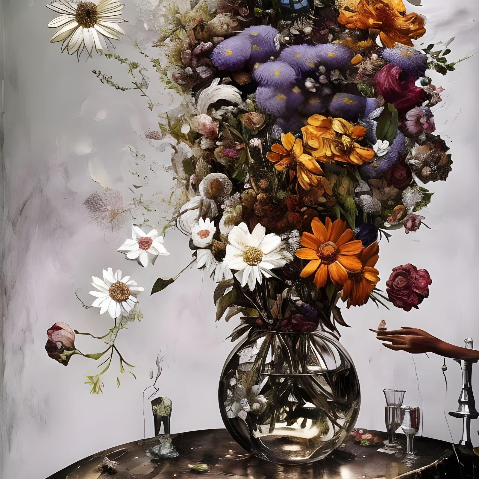 Intricate Floral Bouquet in Glass Vase