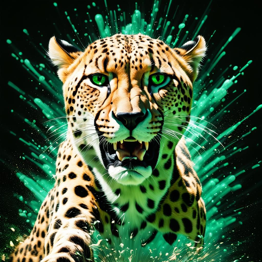 Emerald Cheetah Bursting From Darkness: Splash Art