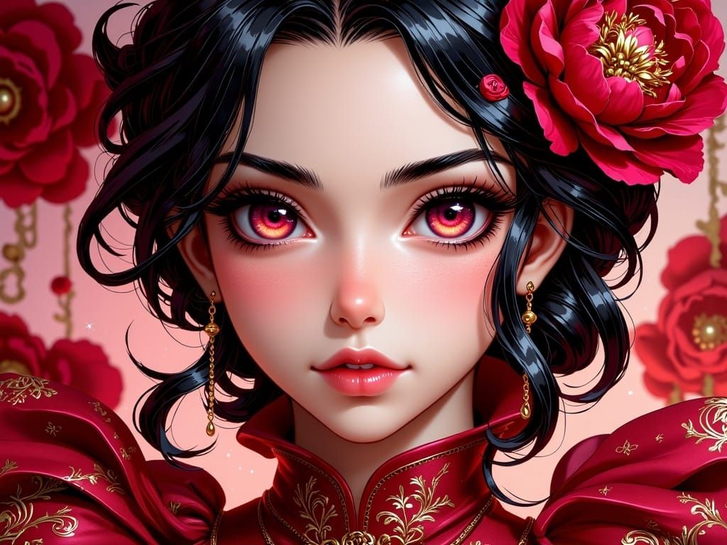 Enchanting Portrait of a Young Woman in Anime Style