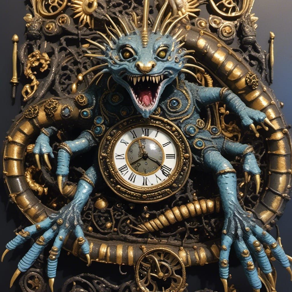 Clockwork Demon Sandworm Close-up in Hyperdetailed Oils