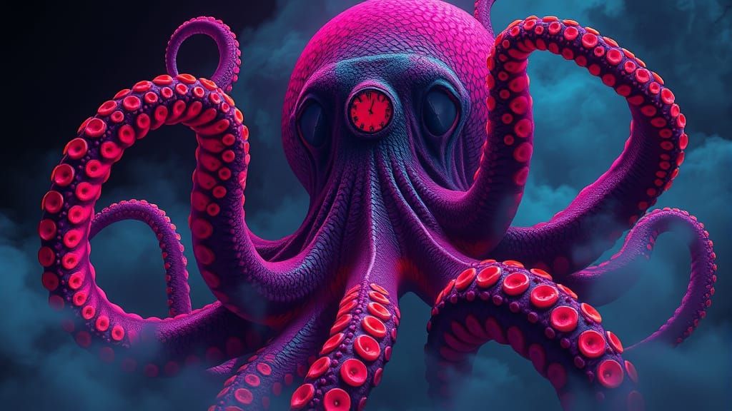 Vampire Octopus in Mystical Realm: Comic Book Art