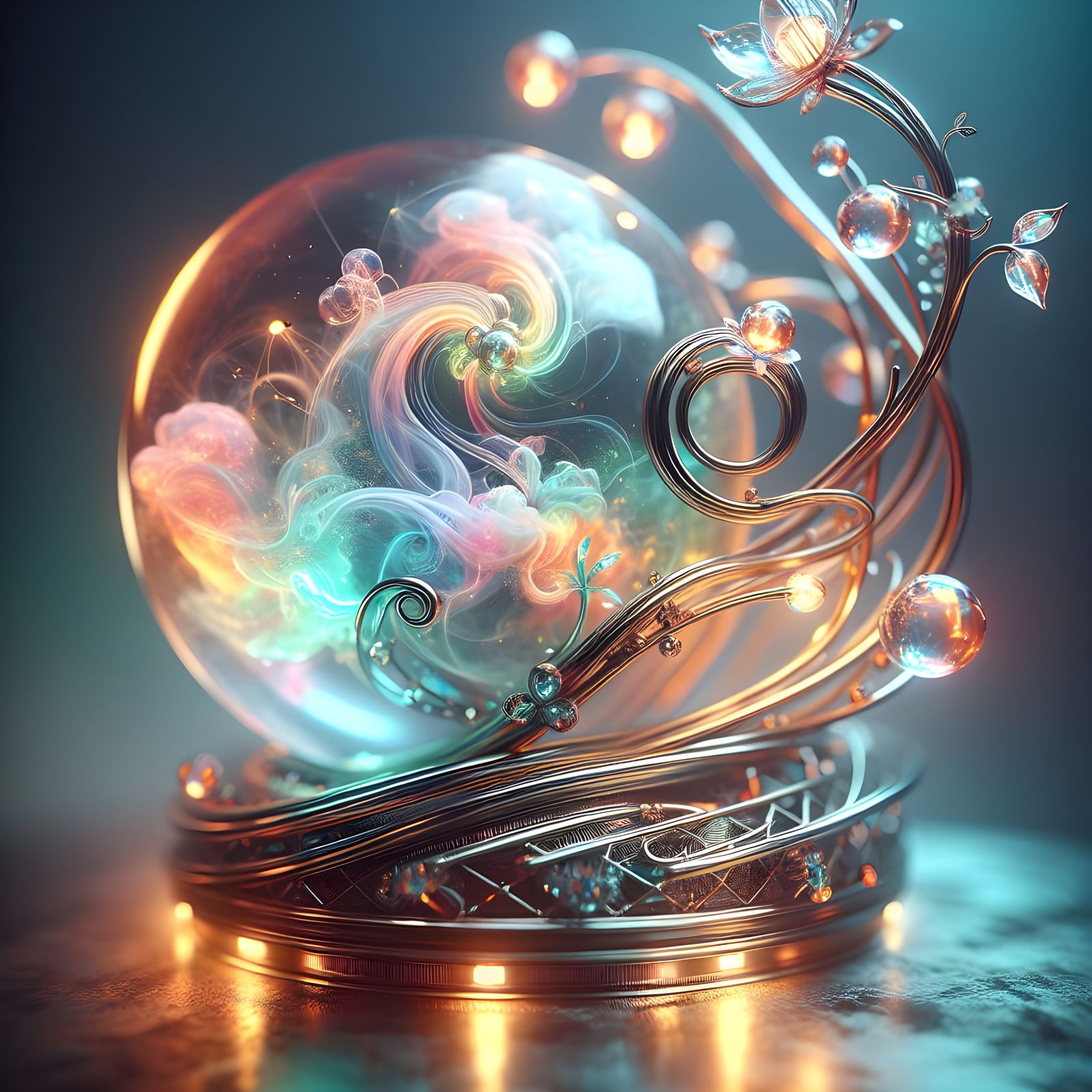 Steampunk Solar System in Iridescent Glass Globe