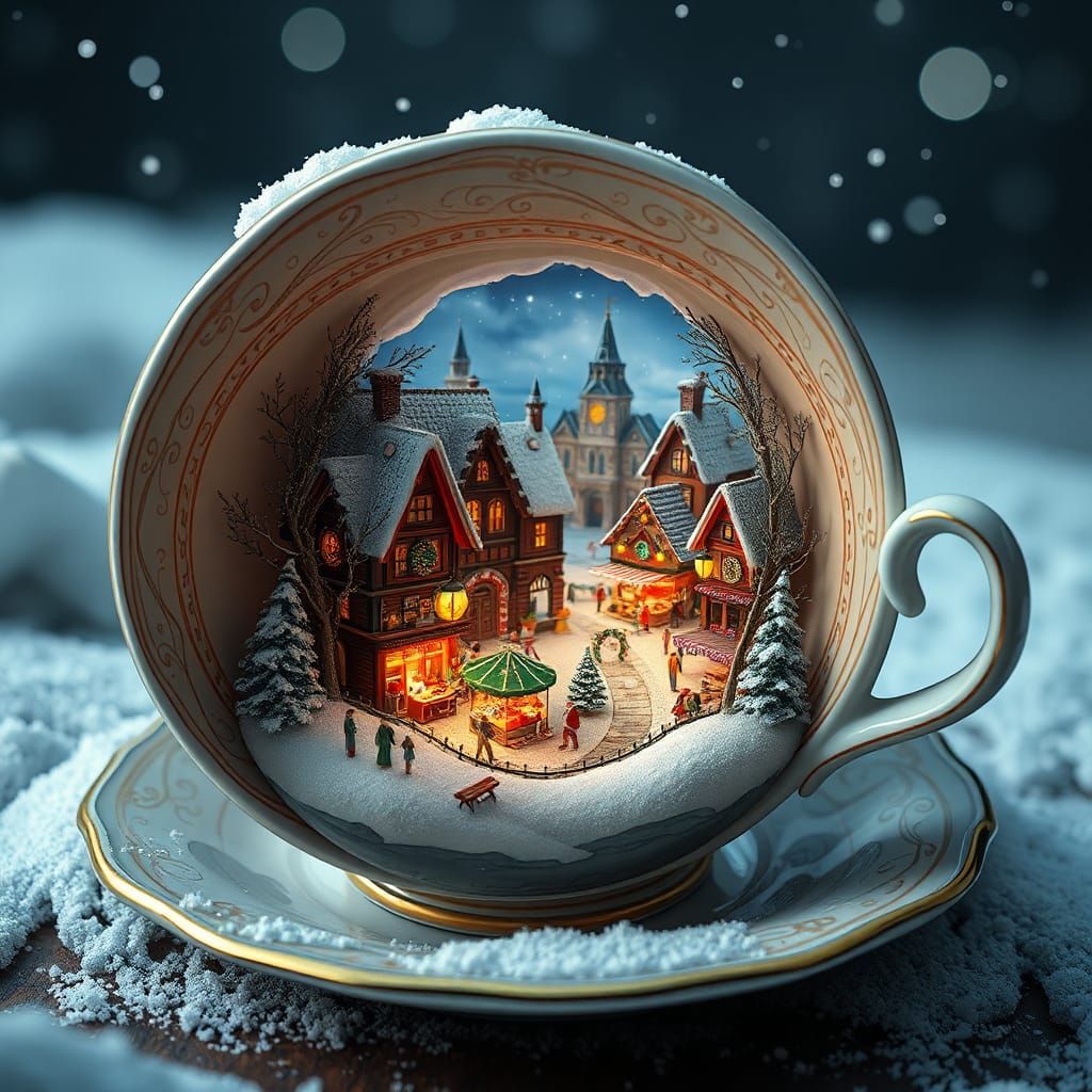 Miniature Christmas Market in Porcelain Cup