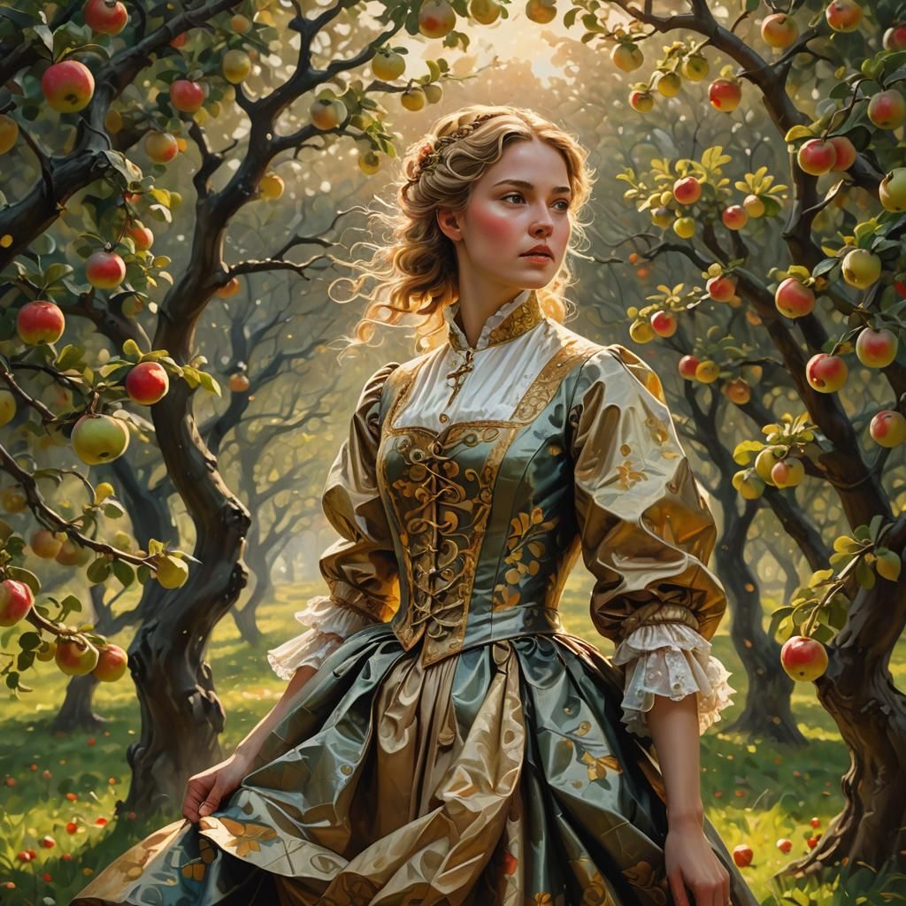 Baroque Orchard Scene with Woman and Apples
