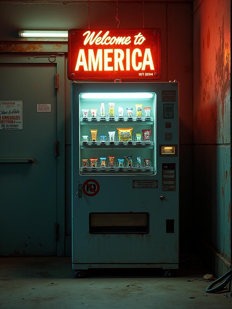 Ironic Vending Machine Dispensing Handguns in Photorealistic...