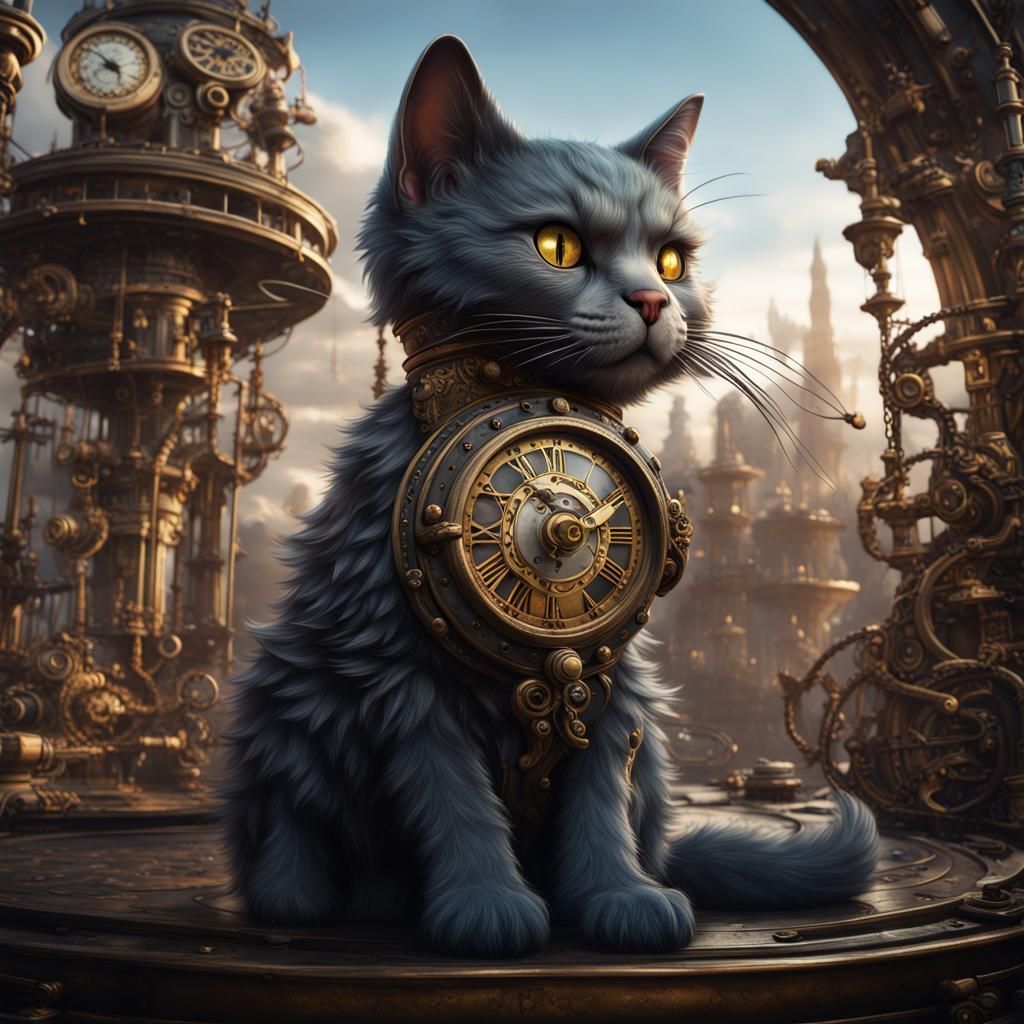 Detailed Clockwork Cat in Fantasy Art Style