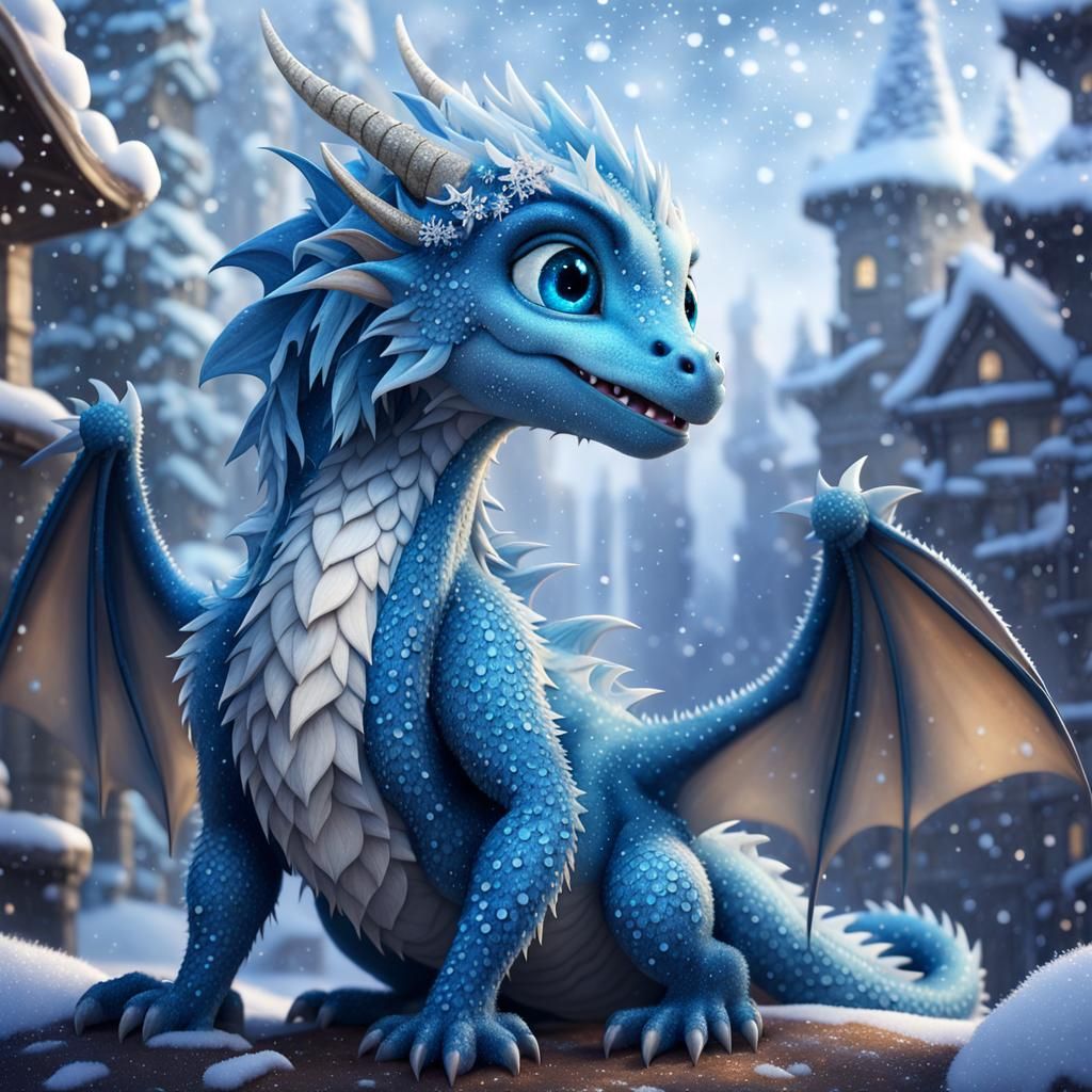 Adorable Baby Dragon with Blue Eyes in Pixar Style