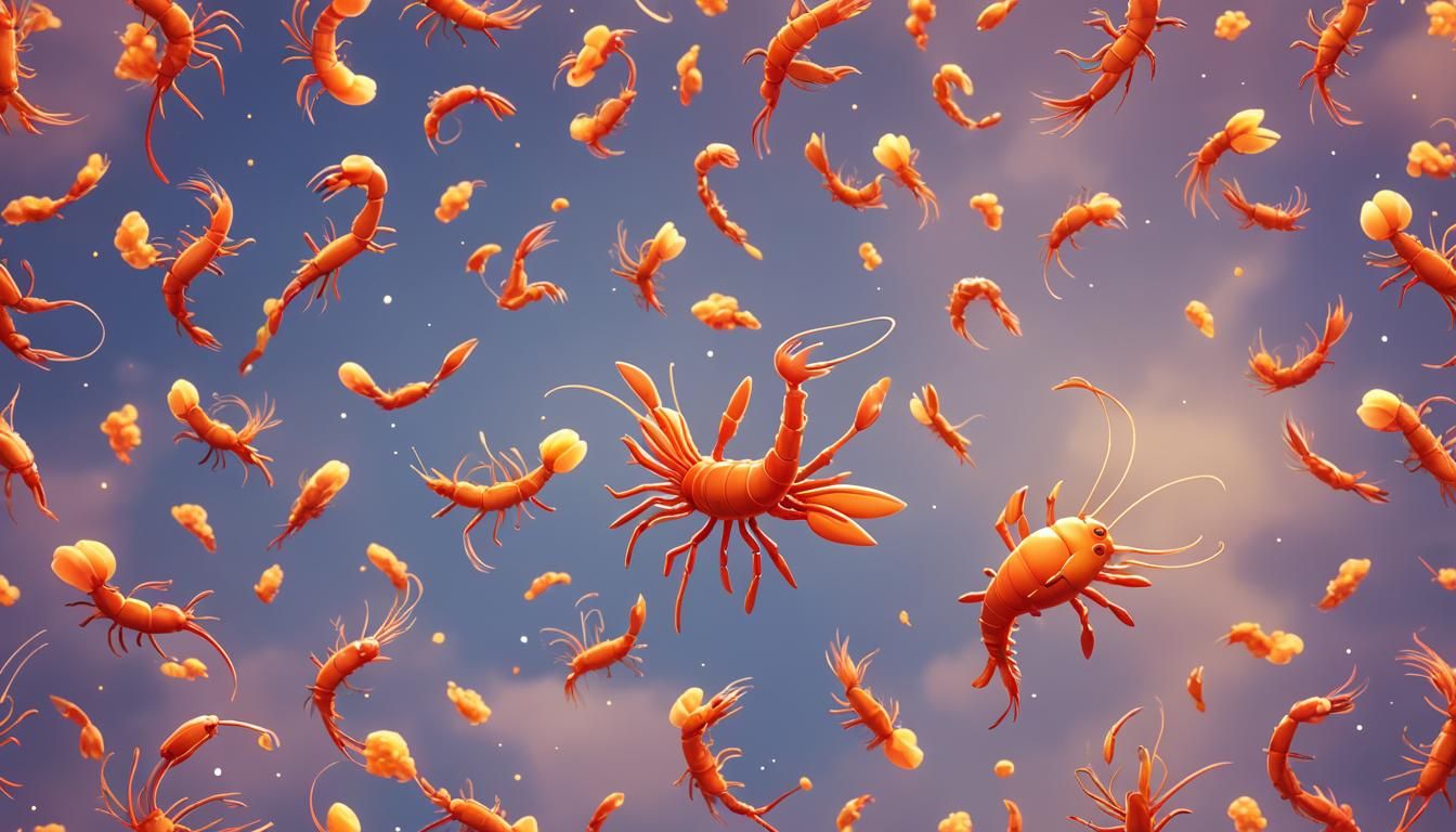 Fiery Cartoon Prawn Flies in Ghibli Style