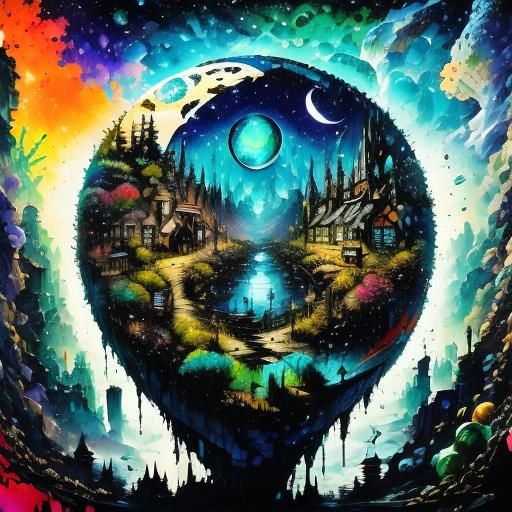 Utopian World Amidst Chaos in Graffiti Art Style