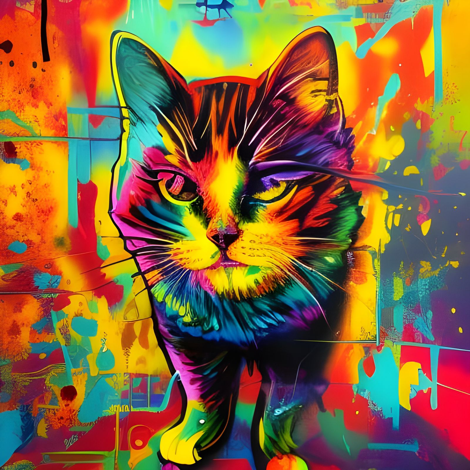 Hero Cat in Graffiti Splash Art Style