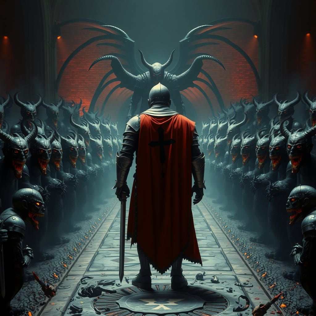 Knight in Hellish Battleground, Cinematic Film Still