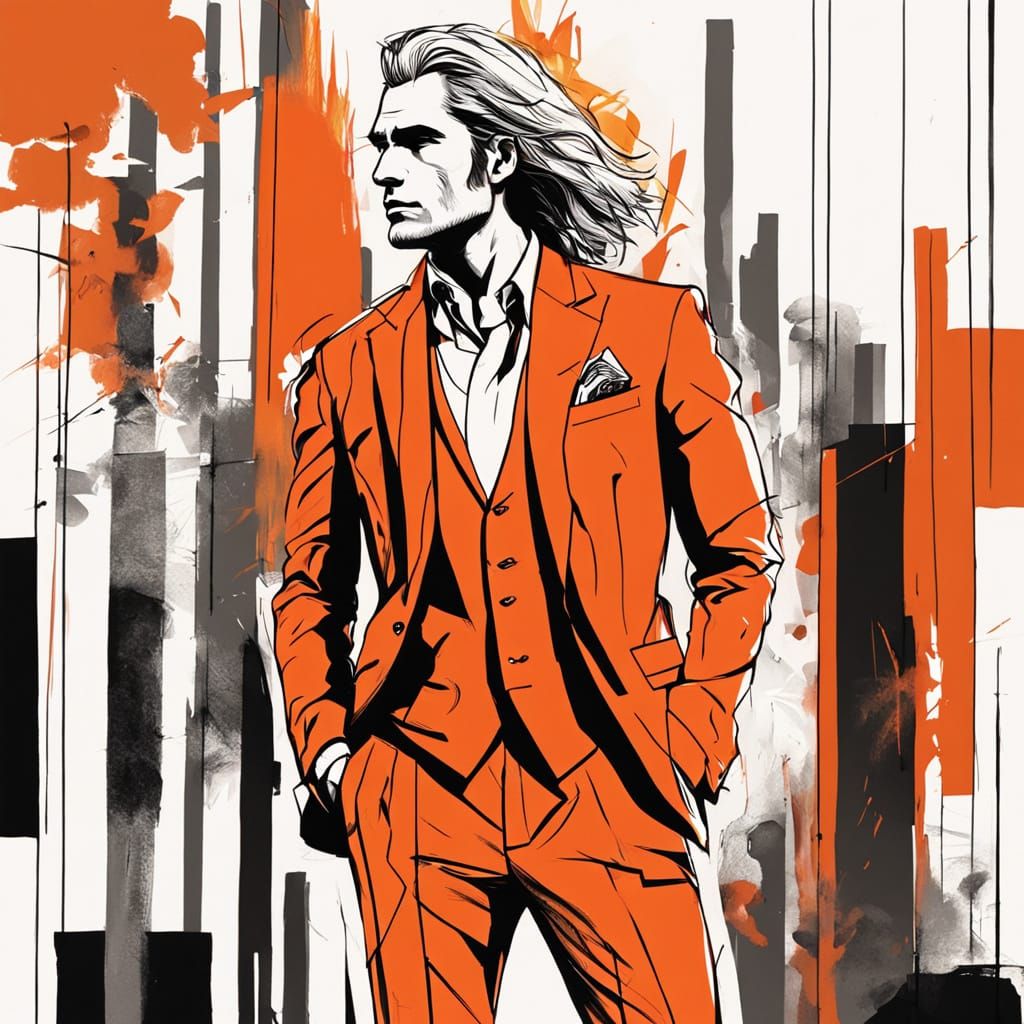 Expressive Sketch of Man in Orange Suit