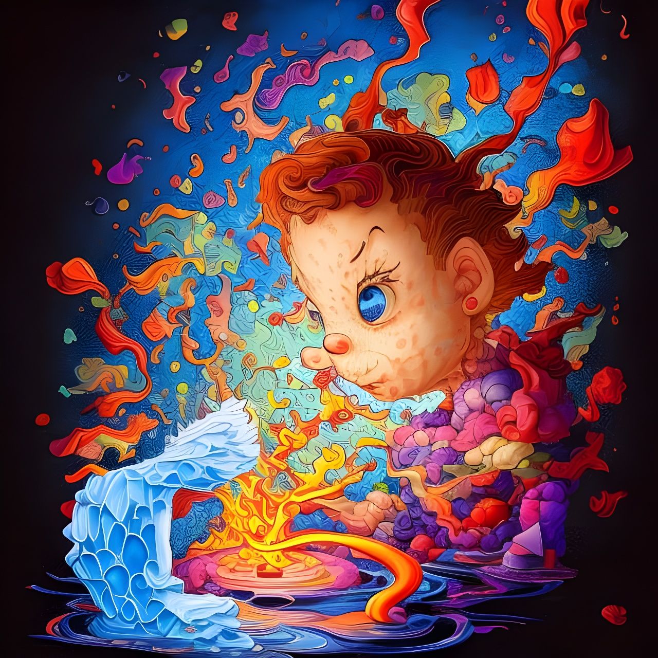 Spectacular Fire and Water Collision in Surreal Style