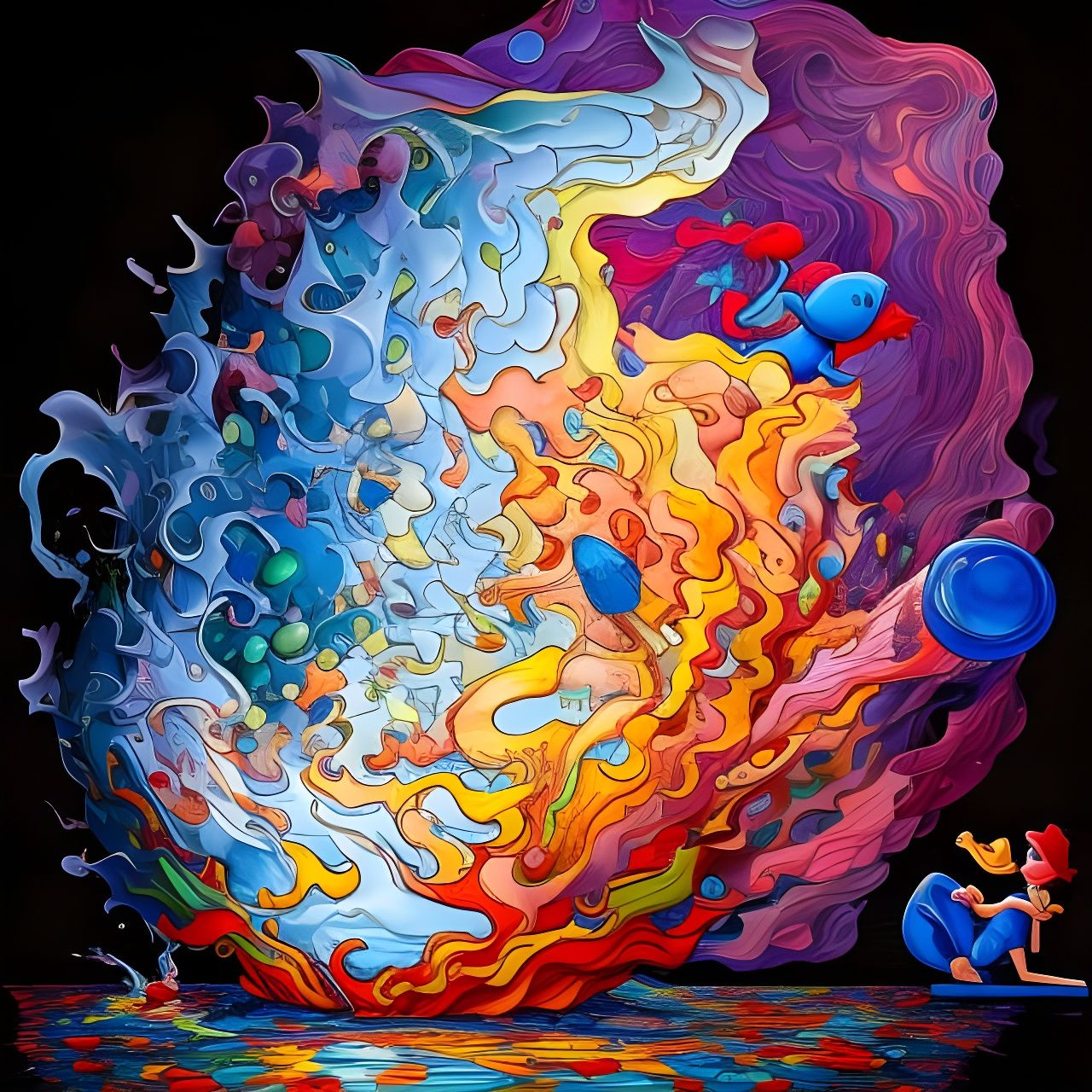 Epic Clash of Fire and Water, Digital Art