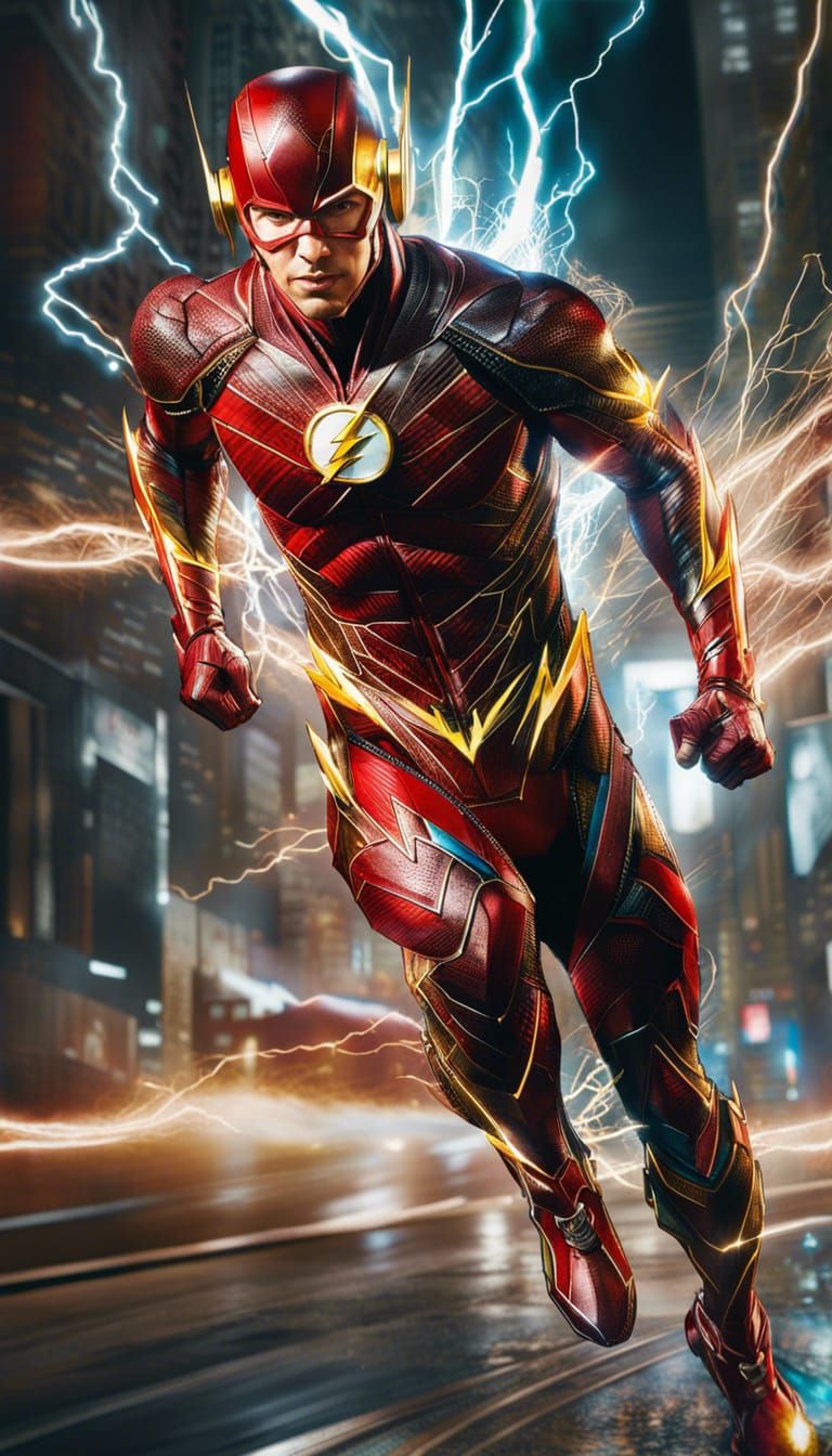 The Flash: Metallic Speedster in Digital Oil Painting